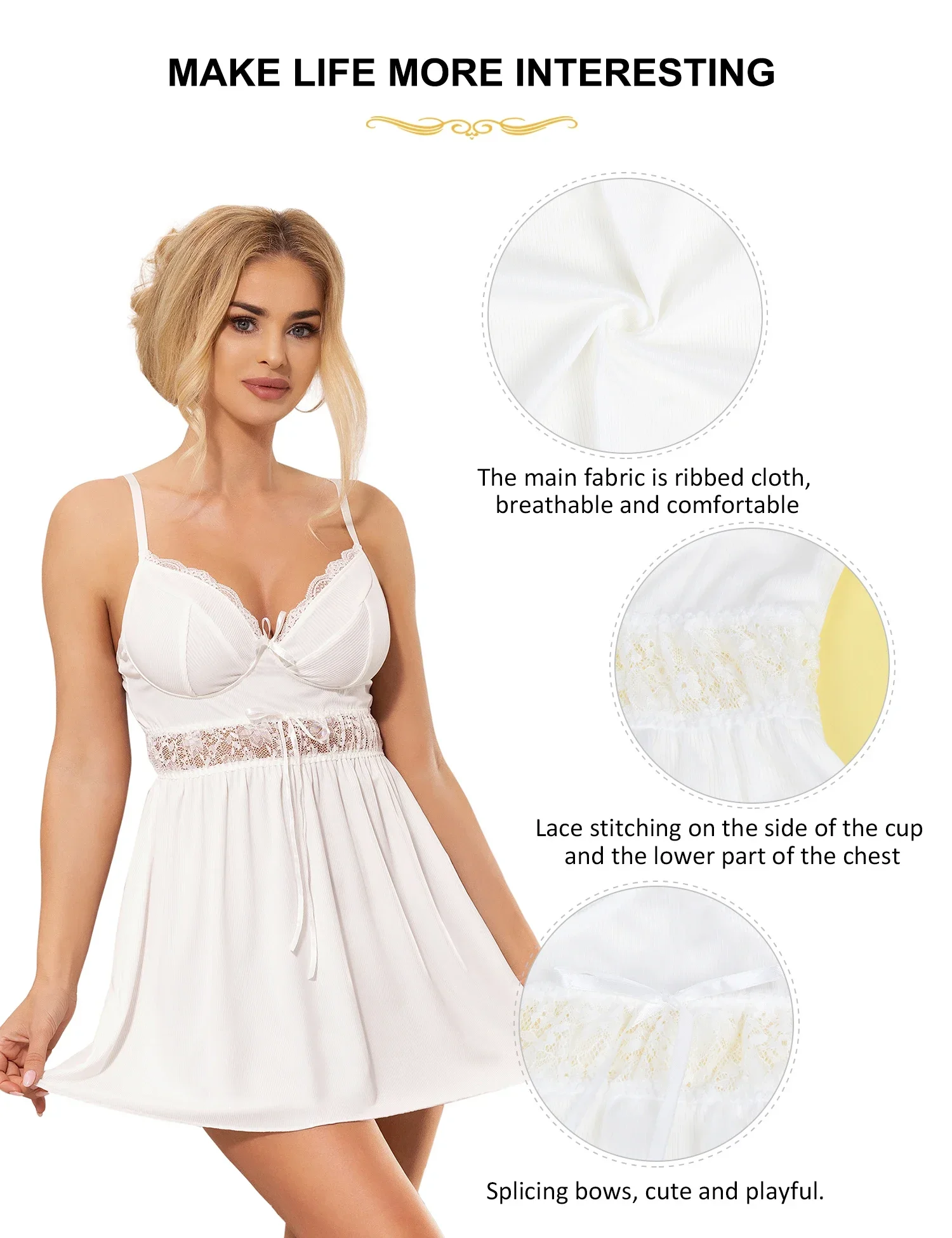 Comeondear размера плюс кружевная белая однотонная Пижама женская ночная рубашка