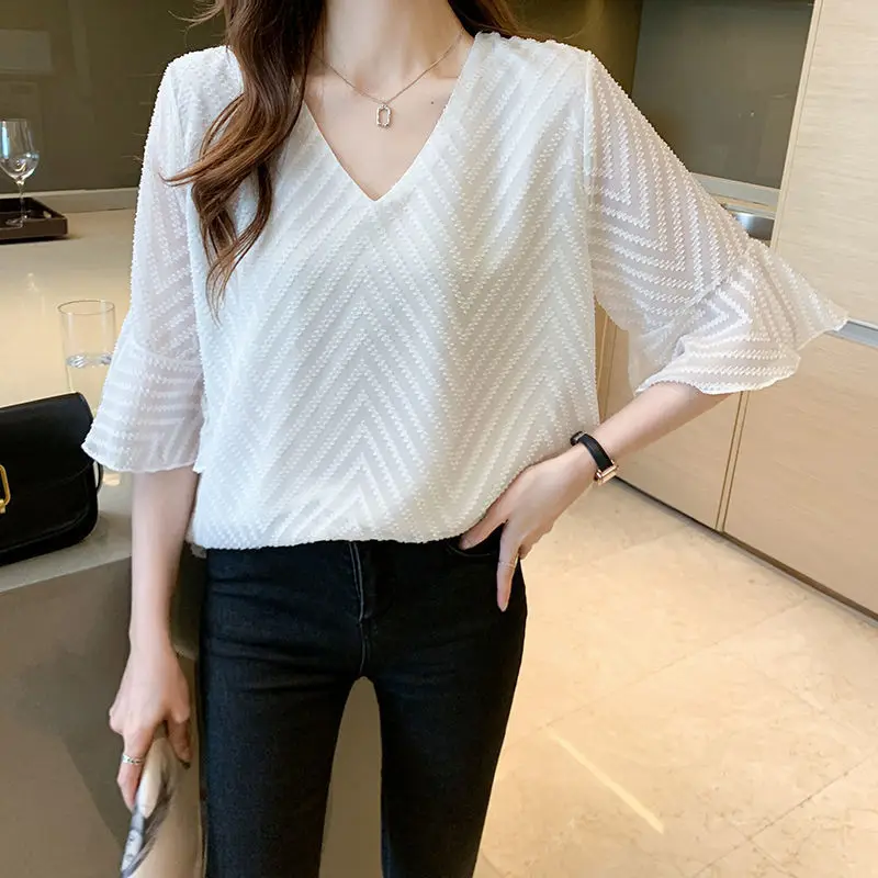 Женская шифоновая блузка с короткими рукавами Повседневная Свободная большого