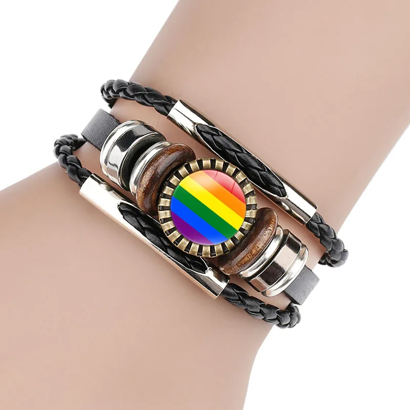 ЛГБТ гей-Прайд Плетеный веревочный браслет ручной работы винтажные кожаные