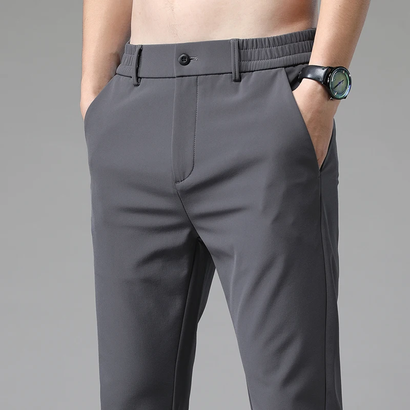 

2023 Summer Casual Pants Men Thin Business Stretch Slim Elastic Waist Jogger Korean Classic Thin Black Gray Blue Trousers Male