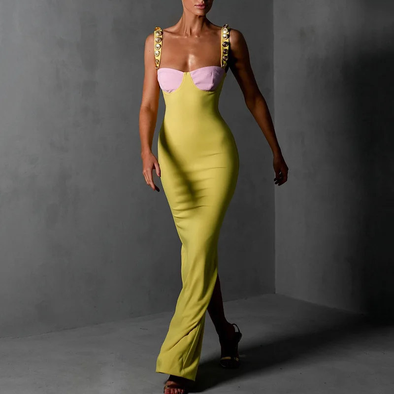 

2022 Summer Elegant Sexy Dress Party Maxi Sleeveless Backless Women Long Bodycon Dresses Club Bandage Strap