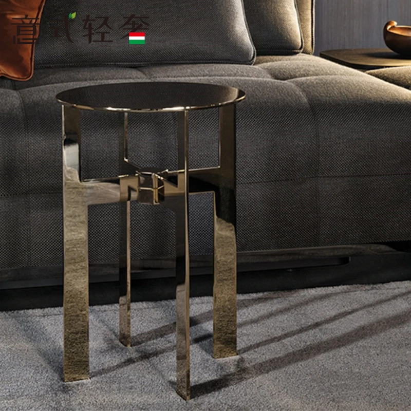

New high-end living room 304 stainless steel brushed yellow titanium solid round side a few corners