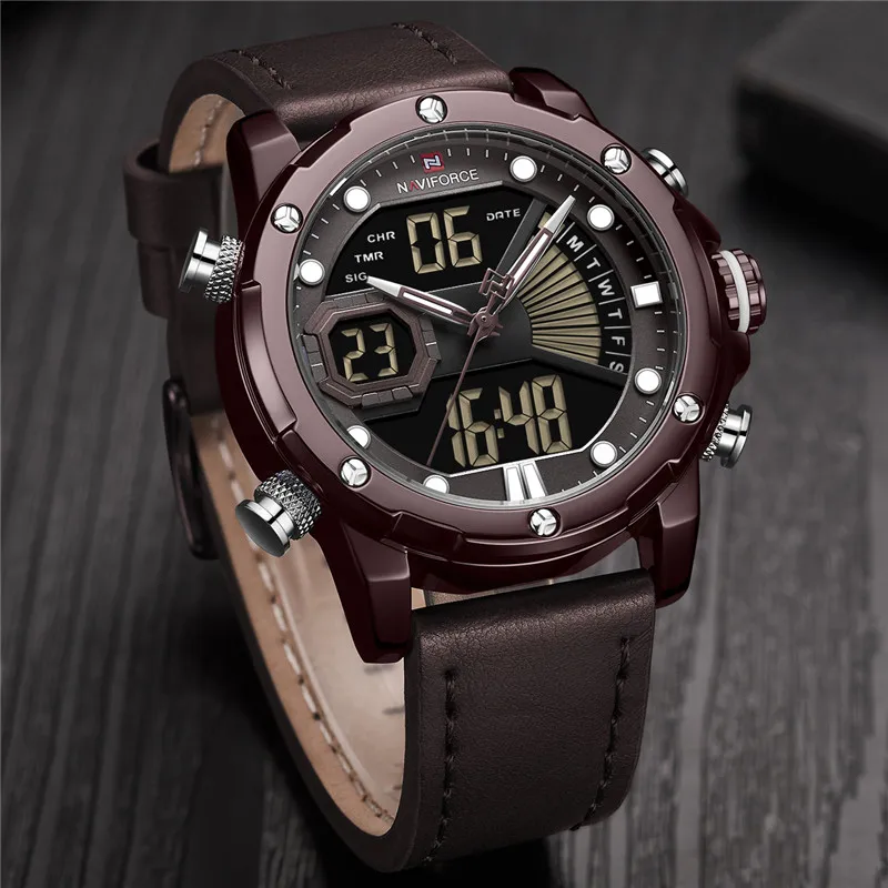 Часы наручные NAVIFORCE Мужские кварцевые цифровые спортивные брендовые Роскошные