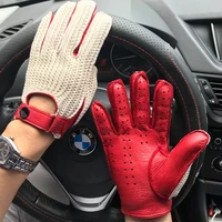 male fashion wool knitted sheepskin leather gloves men locomotive car unlined driving breathable motorcycle mittens