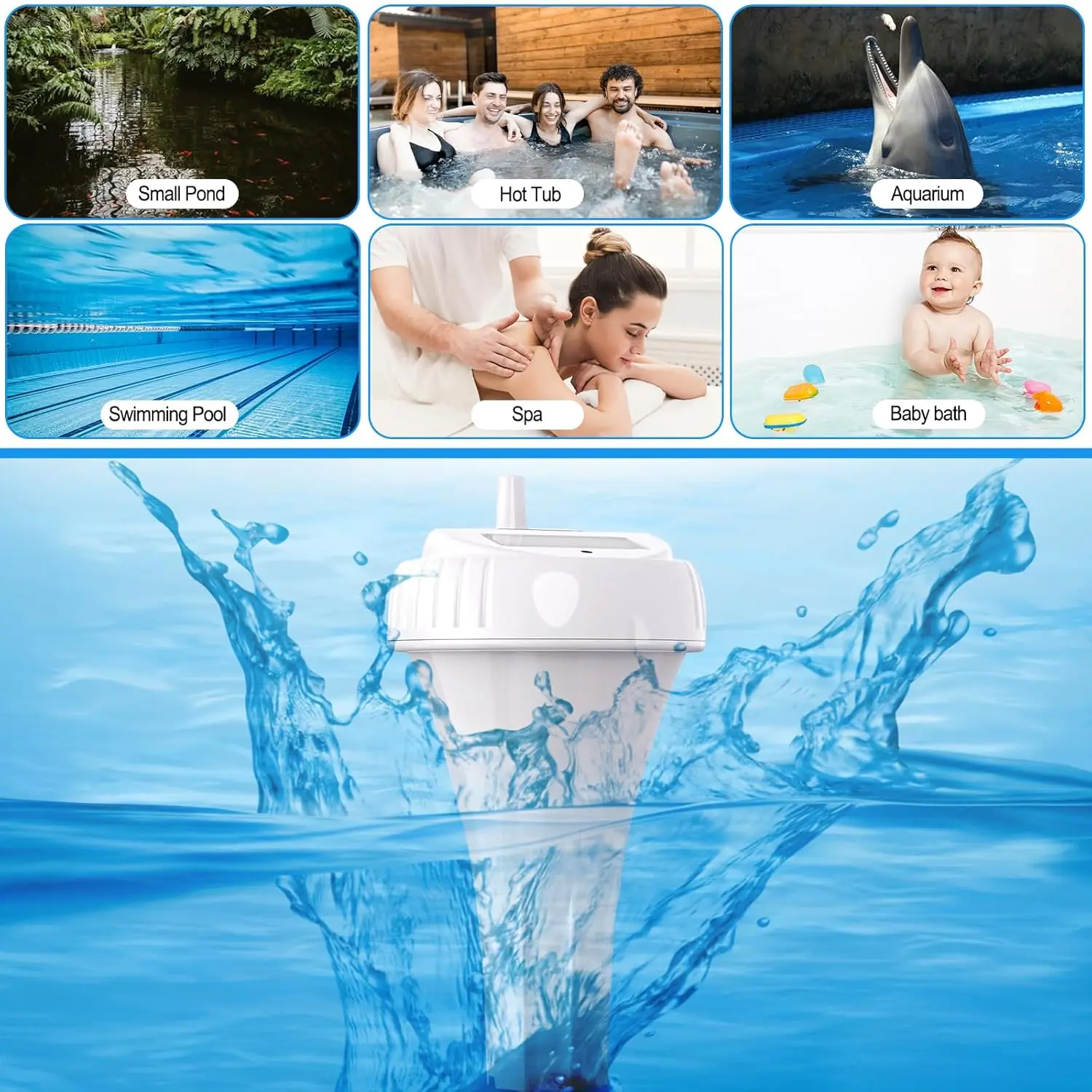 Фото MASTFUYI цифровой беспроводной термометр для воды 8 датчиков ЖК-дисплей IPX8 водонепроницаемый монитор для бассейна и спа для гидромассажной ванны, бассейна №4