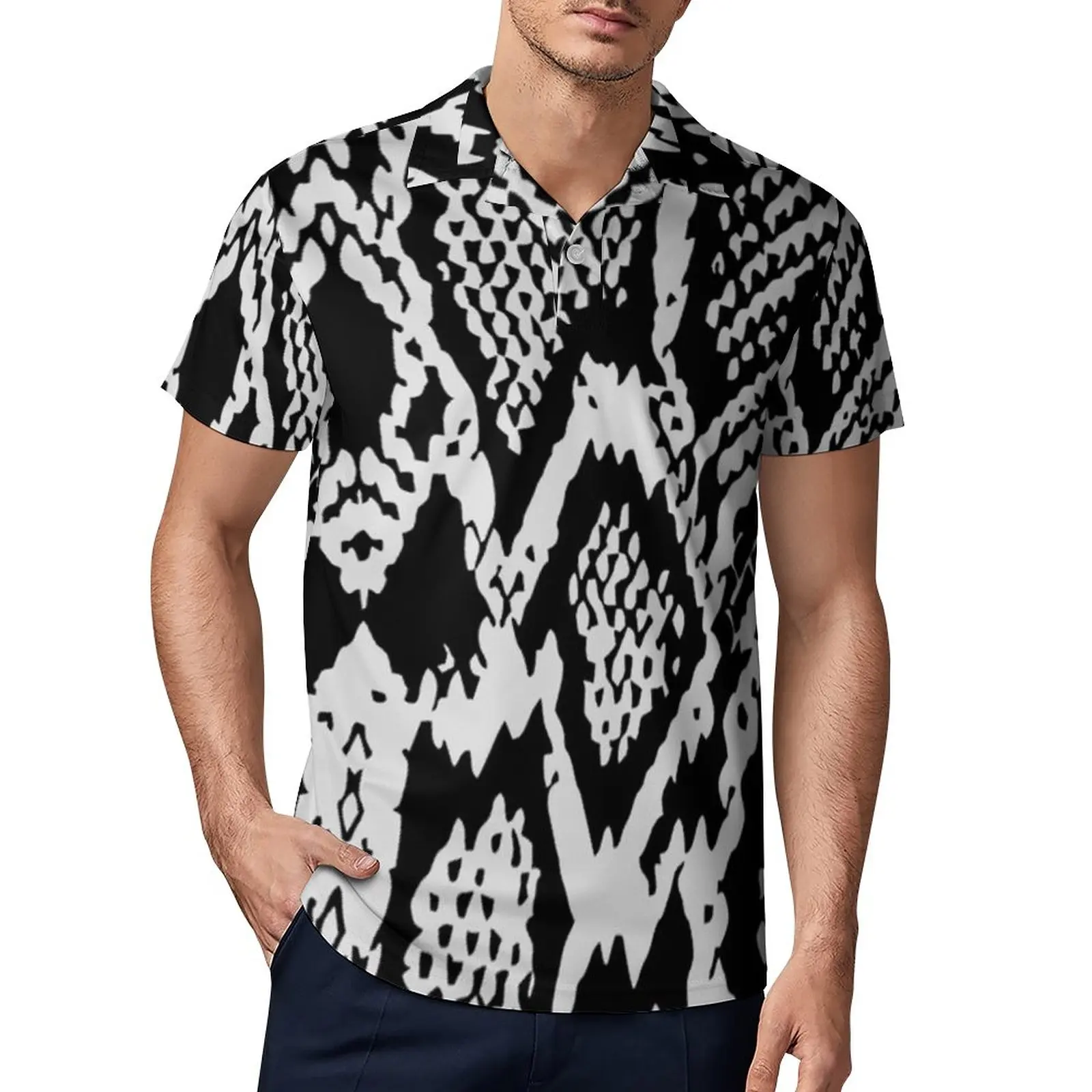 

Повседневные рубашки поло с черной текстурой под змеиную кожу, ТОКСИ, футболки с большой коброй и боа, рубашка с коротким рукавом, летние руб...