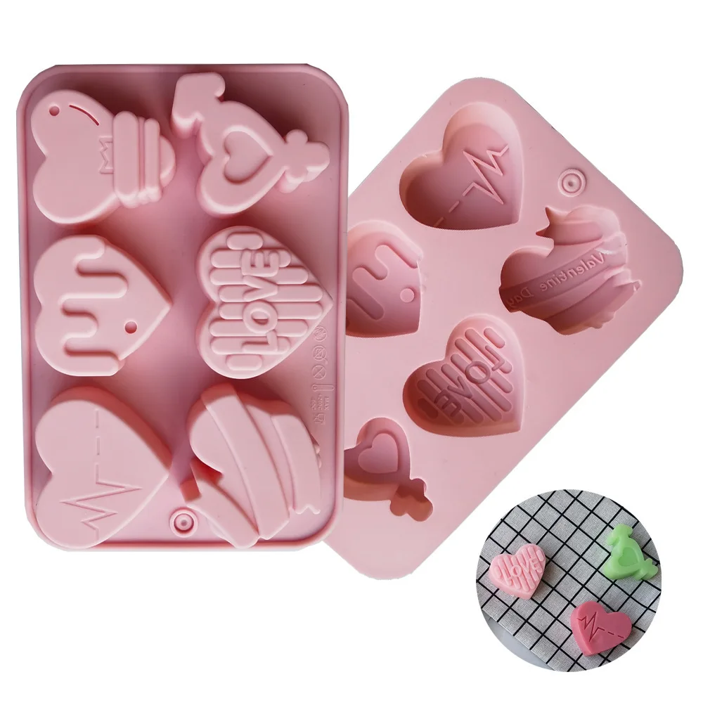 

Valentine's Day 6 Heart Shaped Chocolate Moulds with Different Shapes, Ice Tray, Heart Shaped Silicone Mousse Cake Mould Baking