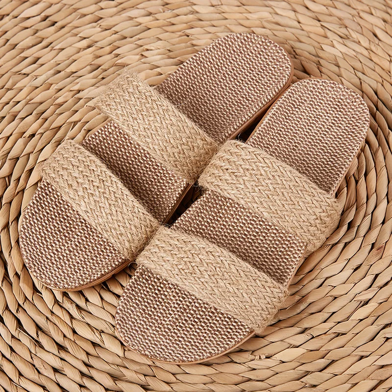 

Women Indoor Slippers Home Flax Slides Summer Flat Shoes Woman House Floor Slippers Breathle Lovers Bedroom Shoes SH061202