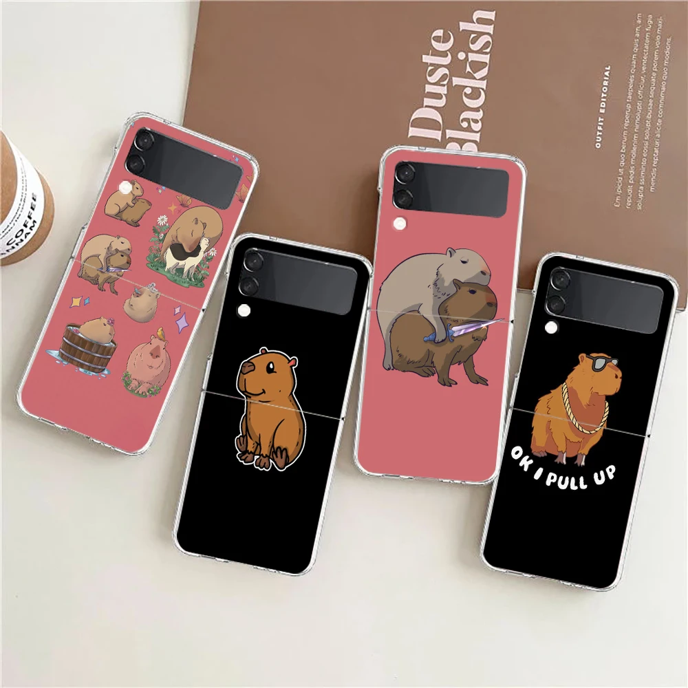 

Cute Cartoon Capybara For Samsung Galaxy Z flip 4 Bag Transparent Phone Cover For Galaxy Z Flip 3 Case Shockproof Hard PC Shell