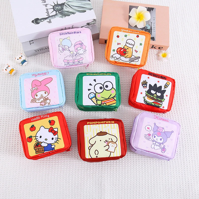

Портативная косметичка Sanrio, мультяшная сумка для хранения, кошелек для монет Kuromi Hello Kitty, Женский Санитарный держатель