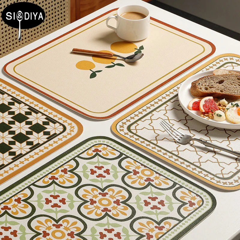 

Leather Placemat Tableware Pad Oil Water Resistant Heat Insulation Non-Slip Tablemat Coaster Set for Kitchen Washable Cup