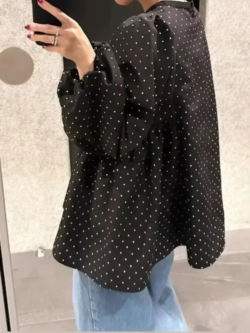 Модные женские рубашки и блузки с точечным принтом на шнуровке бантом Blusas Mujer