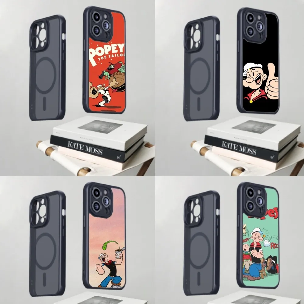 Cute Cartoon P-Popeye Phone Case For IPhone 15 14 16Pro Max 11 12 Mini Alex Mirror Magsafe Wireless Charging Cover