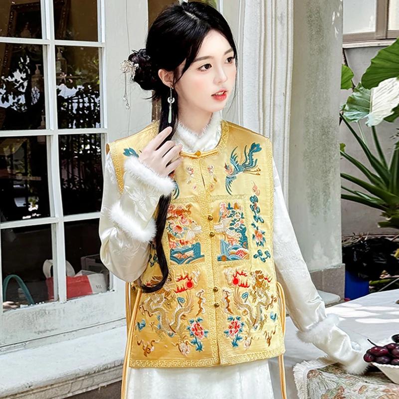 Новый китайский жилет Sle National женский осенний высококачественный без рукавов с