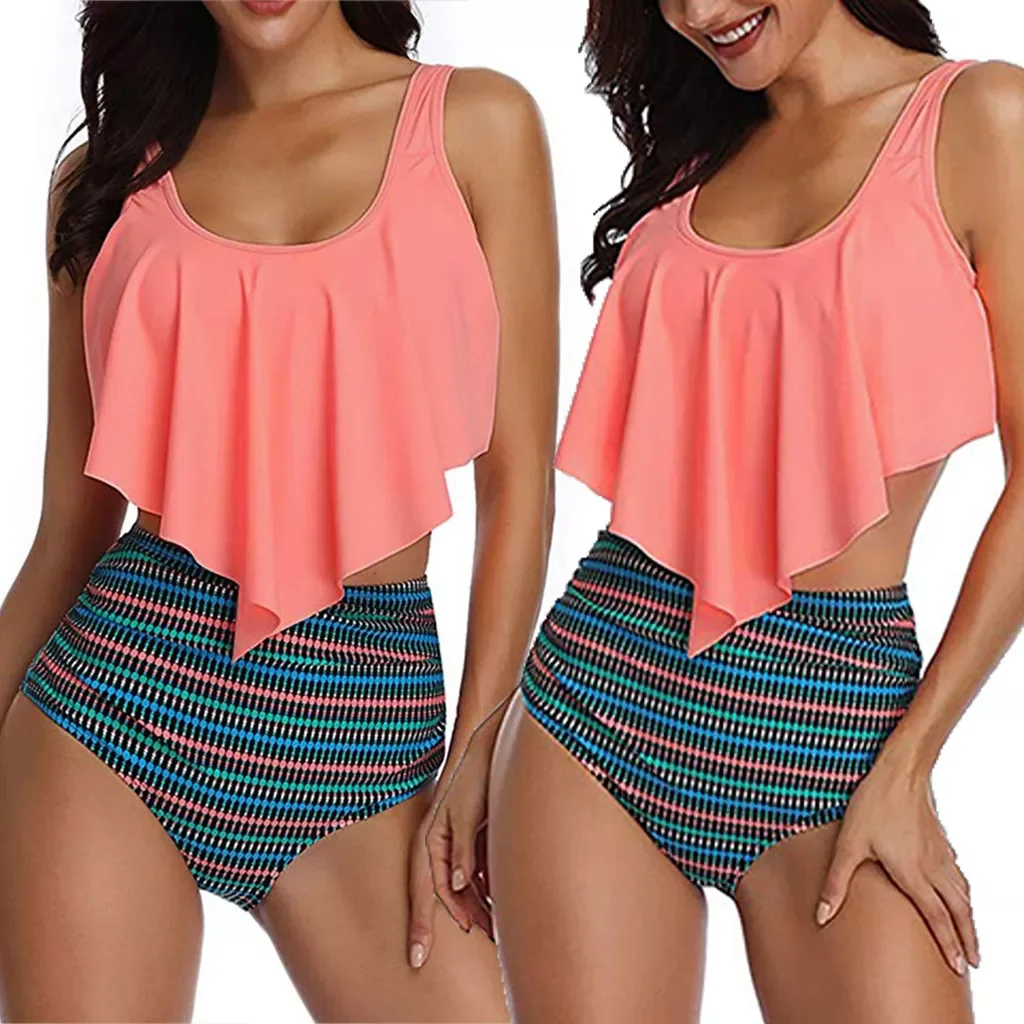 

HIgh Waist Bikini Women Two Piece Plus Size Swimwear Pink Sexy Bikini Sexy Backless Halter Swimsuit Bathing Suit Biquini