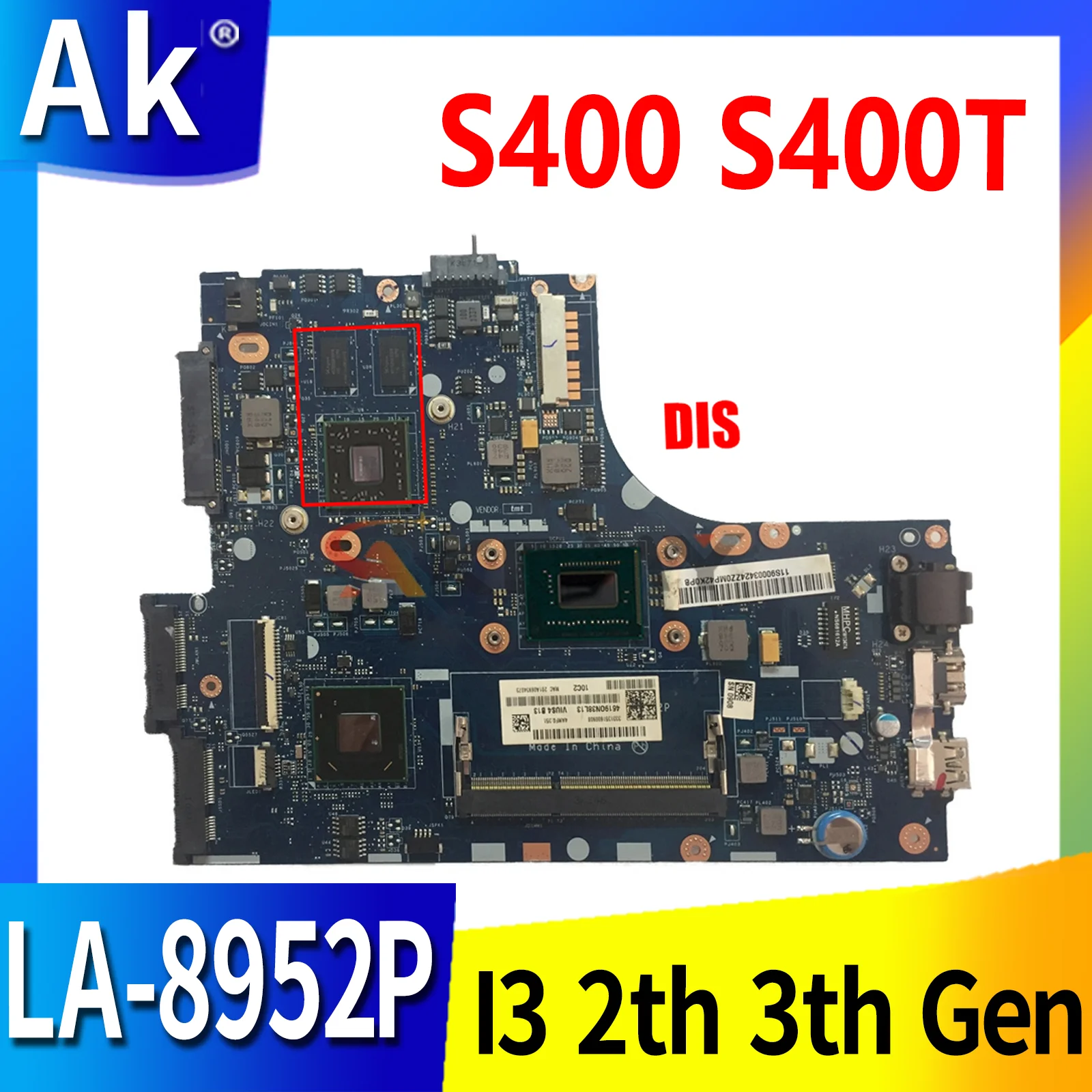 

For Lenovo Ideapad S400 S400T laptop motherboard Mainboard I3 2th Gen 3th Gen CPU HD7450M GPU LA-8952P motherboard