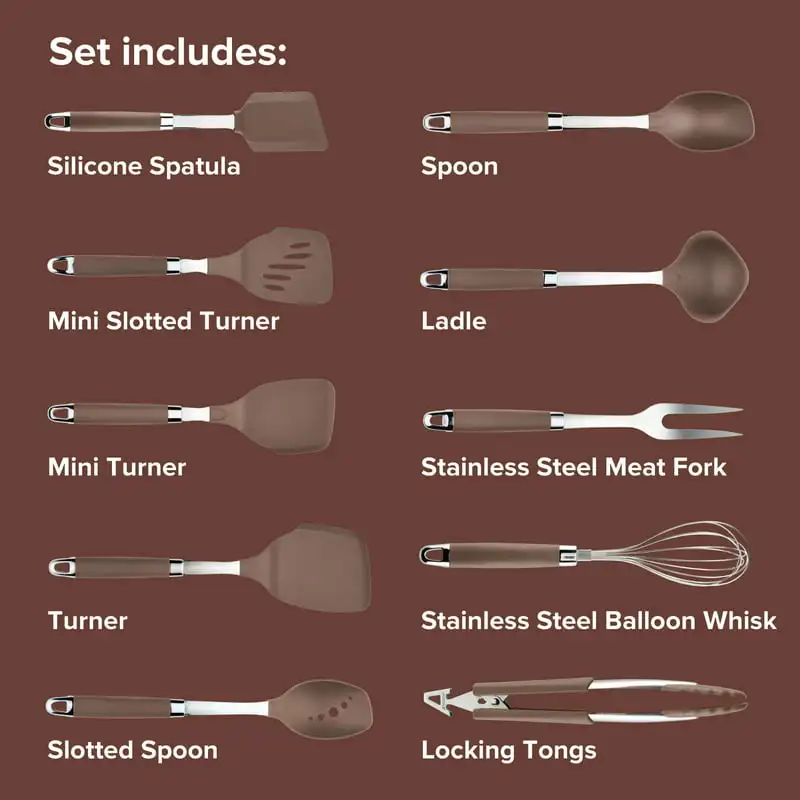 

and Gadgets SureGrip Nonstick Kitchen Utensil Set, 10 Piece, Nylon, Bronze