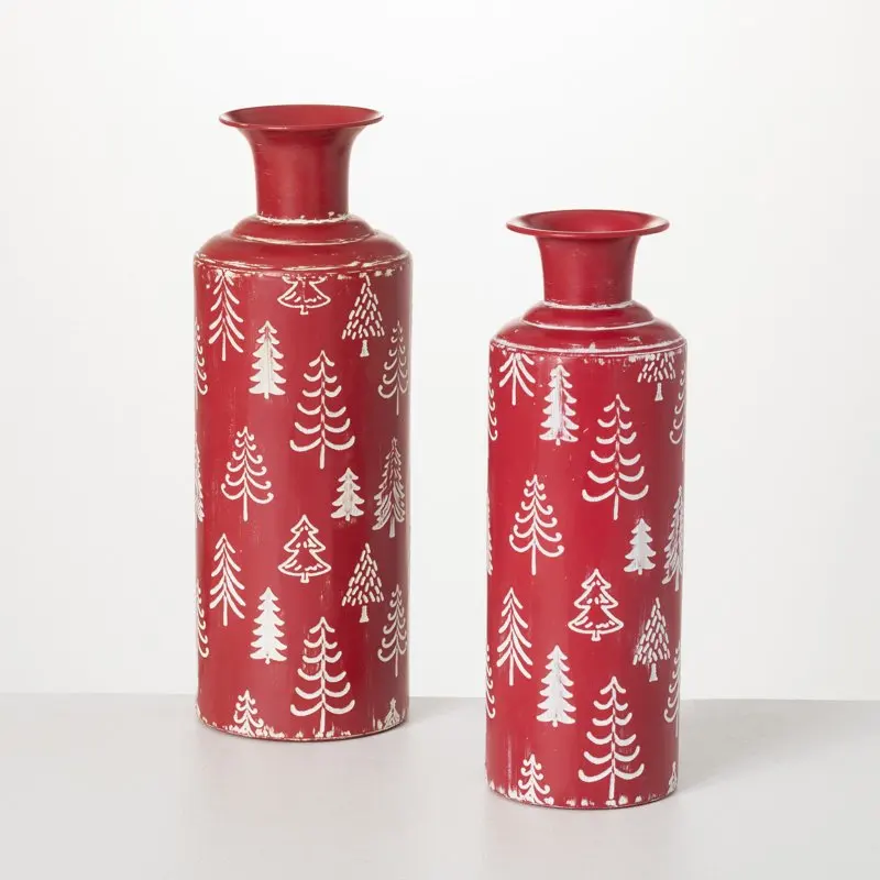 

Red Tree Motif Vase Multicolor 14.75"H Metal Set of 2