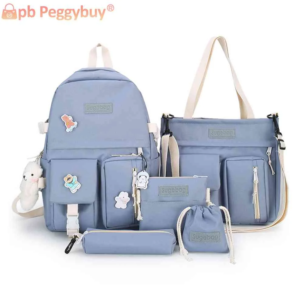 

5 шт./набор, школьный портфель с несколькими карманами для девочек-подростков