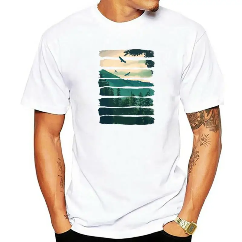 

Футболка Hiker для мужчин, 100% хлопок, футболка с рисунком горного природного ландшафта и птиц, футболки для взрослых, Новое поступление 2018, топ...