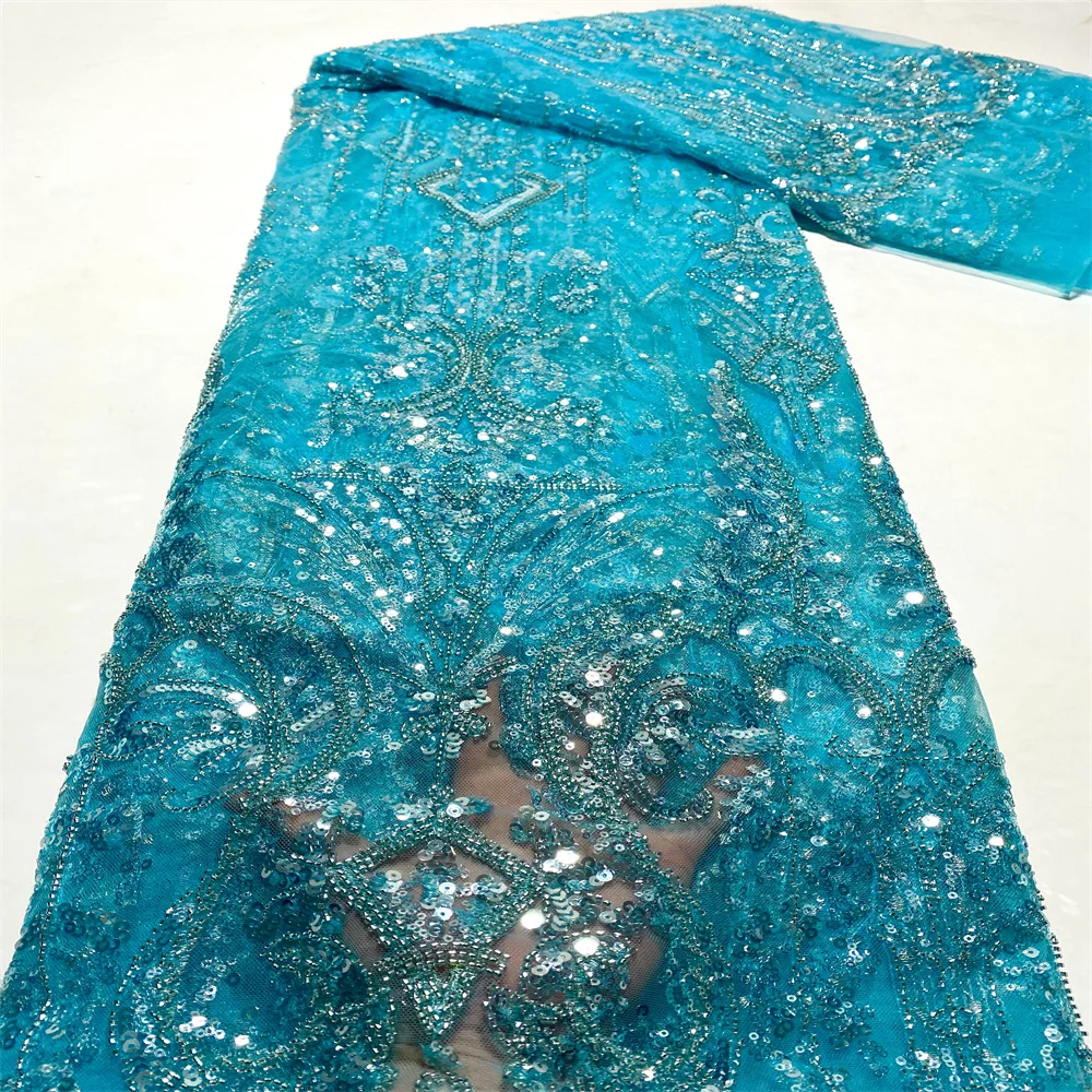 

African Groom Lace Fabric 2022 High Quality Lace With Sequins French Tulle Lace Fabric Nigerian Lace For Wedding