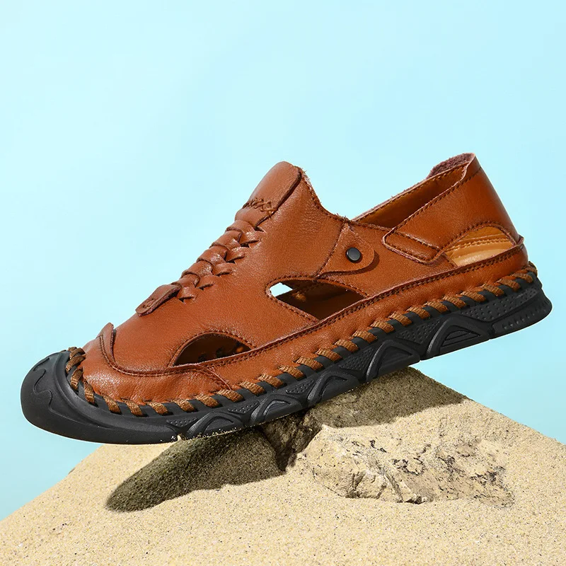

Golden Sapling Men's Sandals Retro Leather Beach Shoes Platform Flats Leisure Party Footwear Comfortable Summer for Men