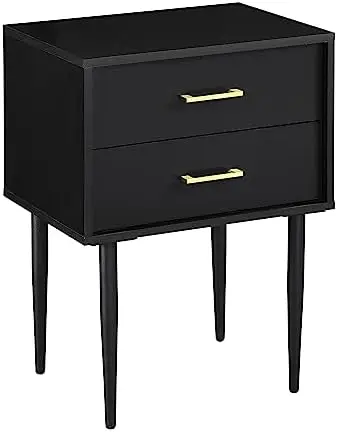 

Olivia 2 Drawer Wood Rectangle Side Table Living Room Small End Accent Table, 20 Inch, Dark Walnut