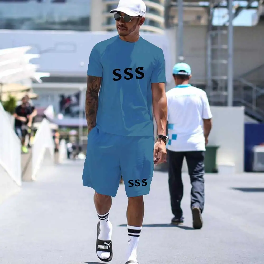 

SSS Printed Men's Brand T Shirt Two-piece Suit Men's Short-sleeved T-shirt + Shorts Men's Casual Sportswear Fitness Clothes