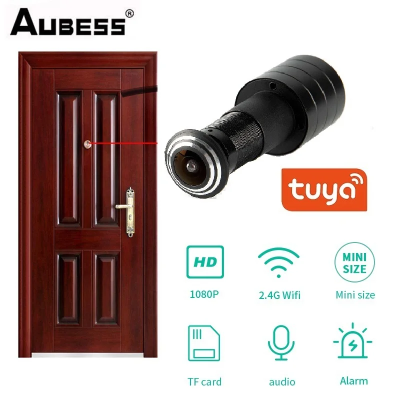 

Aubess 1080P Audio Security Eye Door Camera IP Gate Yard Cabinet Bullet Wide Angle FishEye Lens Mini Peephole CCTV P2P Tuya App