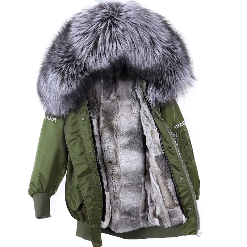 MAOMAOKONG 2022 New Real Fox Fur collar Women's winter fur coat Rabbit fur Jackets Detachable Raccoon lining Embroidery parkas