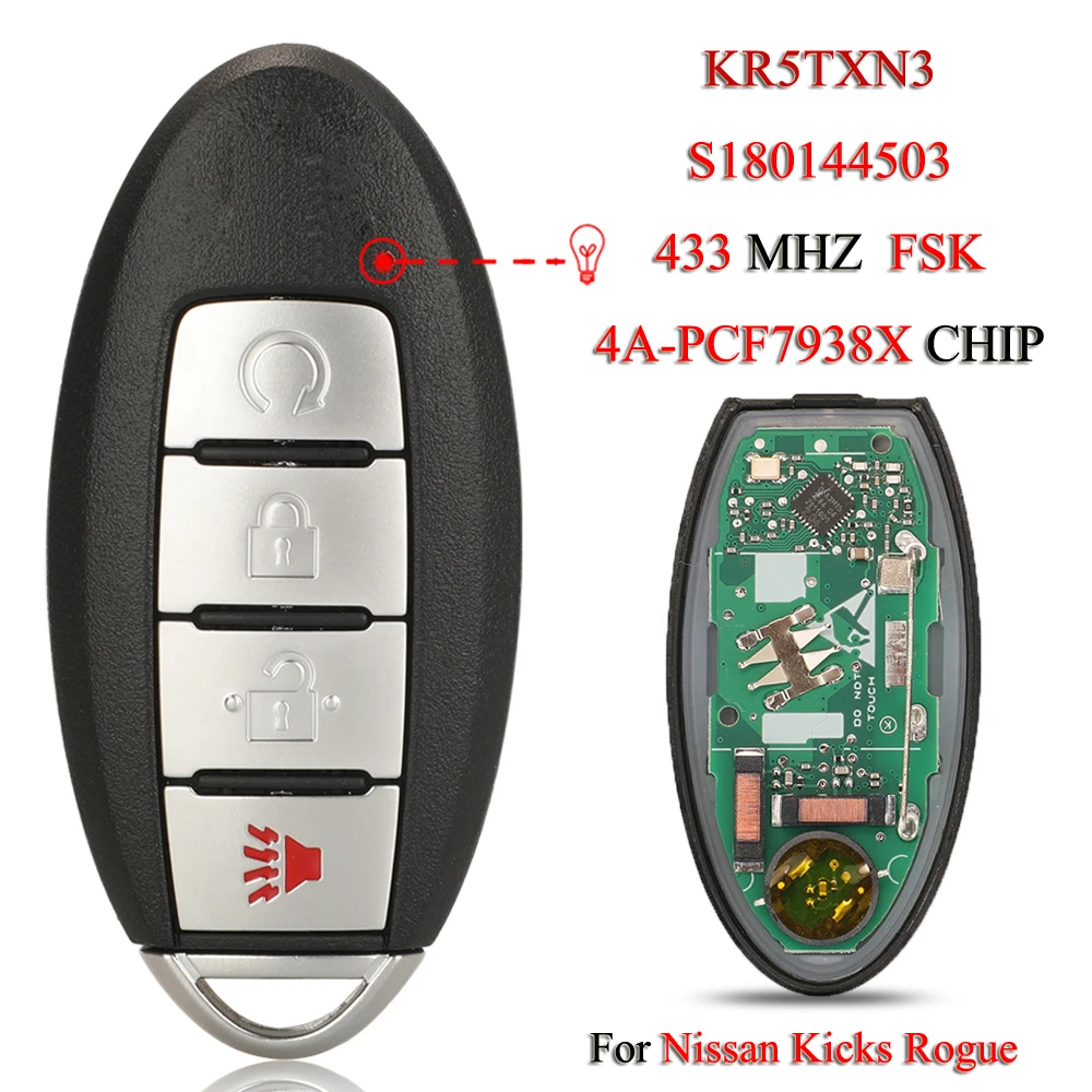 jingyuqin KR5TXN3 S180144503 Remote Smart Car Key For Nissan Kicks Rogue 2018 2019 2020 2021 FSK 433MHZ 4A PCF7938X Chip jingyuqin KR5TXN3 S180144503 Remote Smart Car Key For Nissan Kicks Rogue 2018 2019 2020 2021 FSK 433MHZ 4A PCF7938X Chip