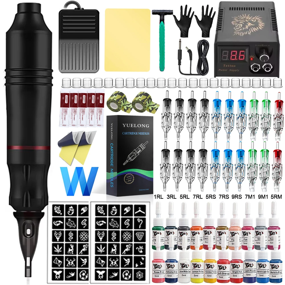 Полный набор для тату-машинки вращающаяся тату-ручка с блоком питания картриджи