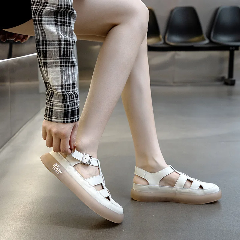 Sandals Women's Genuine Leather 2023 New Flat Sol Openwork Roman Sandals Casual Woven Toe Women's Shoes Designer Sandals