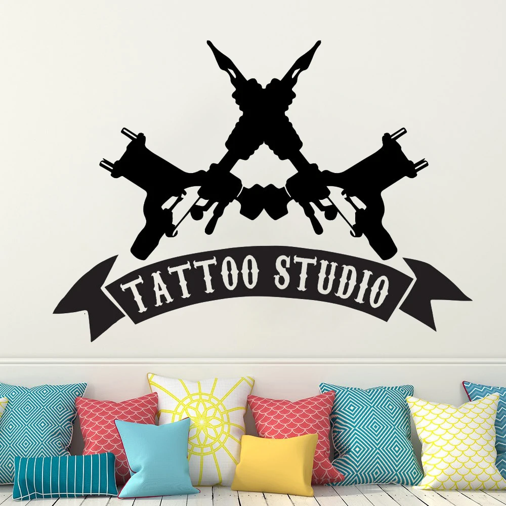 

Vinyl Wall Stickers Tattoo Studio Sign Logo Decals Business Shop Window Door Murals Tattoo Machine Tool Decor Poster DW13833