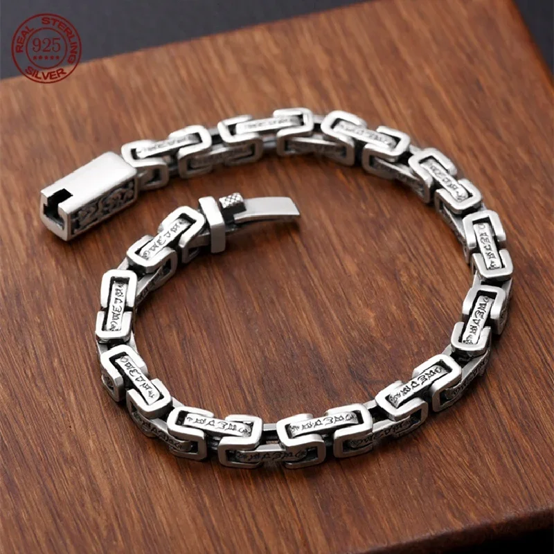 Винтажный серебряный браслет S925 в стиле панк с черепом ворона мужской хип-хоп