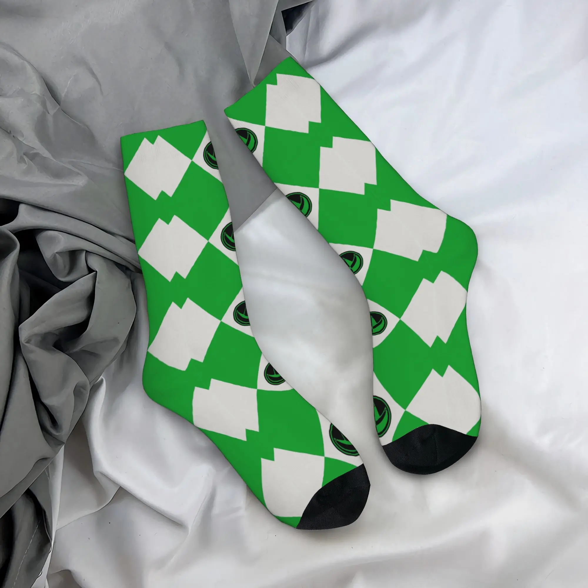 Фото Модные мужские носки Harajuku Green Coin Sock из полиэстера, спортивные женские носки Power R-Ranger, весна-лето-осень-зима №1