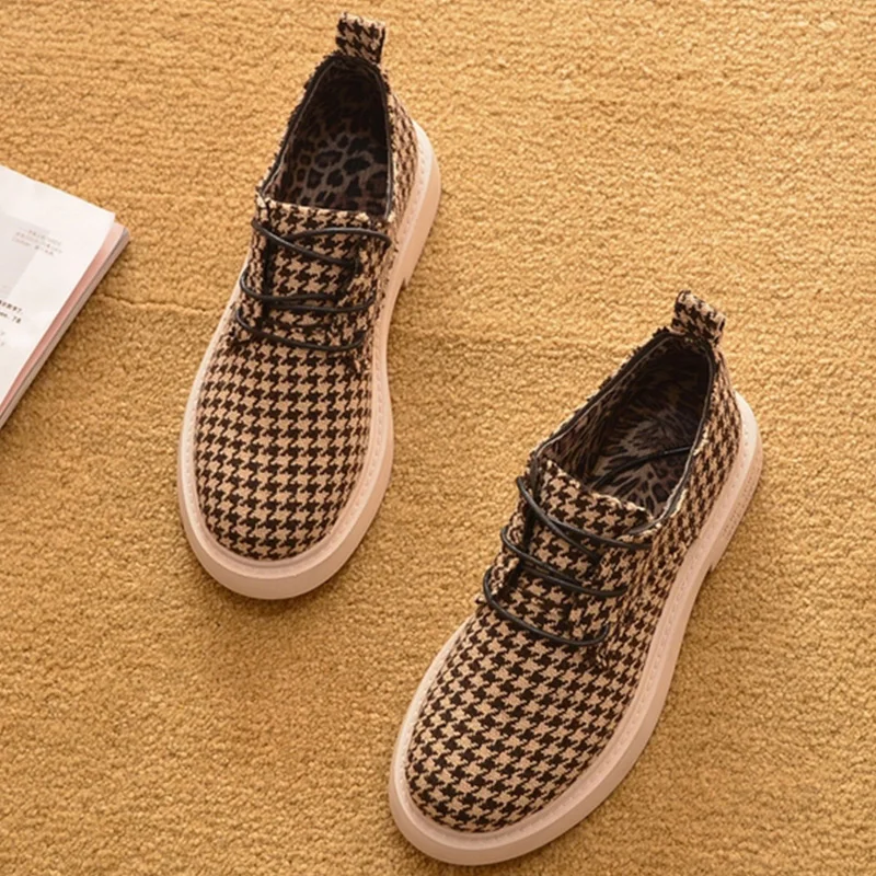 

New Fashion Women Shoes Spring Autumn Casual Shoes Plaid Women Flats Brand Ladies Ankle Botas A1118
