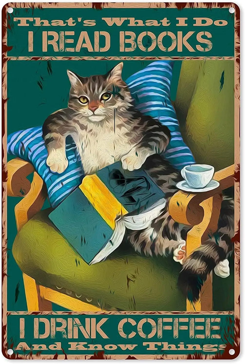 Металлическая жестяная вывеска Sanstar Black Cat Настенный декор - That's What I Do Read Books Drink