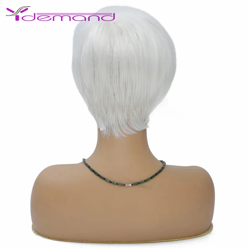 Y Demand 5.5 Inch Short Pixie Cut Wig Ombre Grey Straight Color Synthetic Hair Wigs Fashion Style For White Women Cosplay Wigs