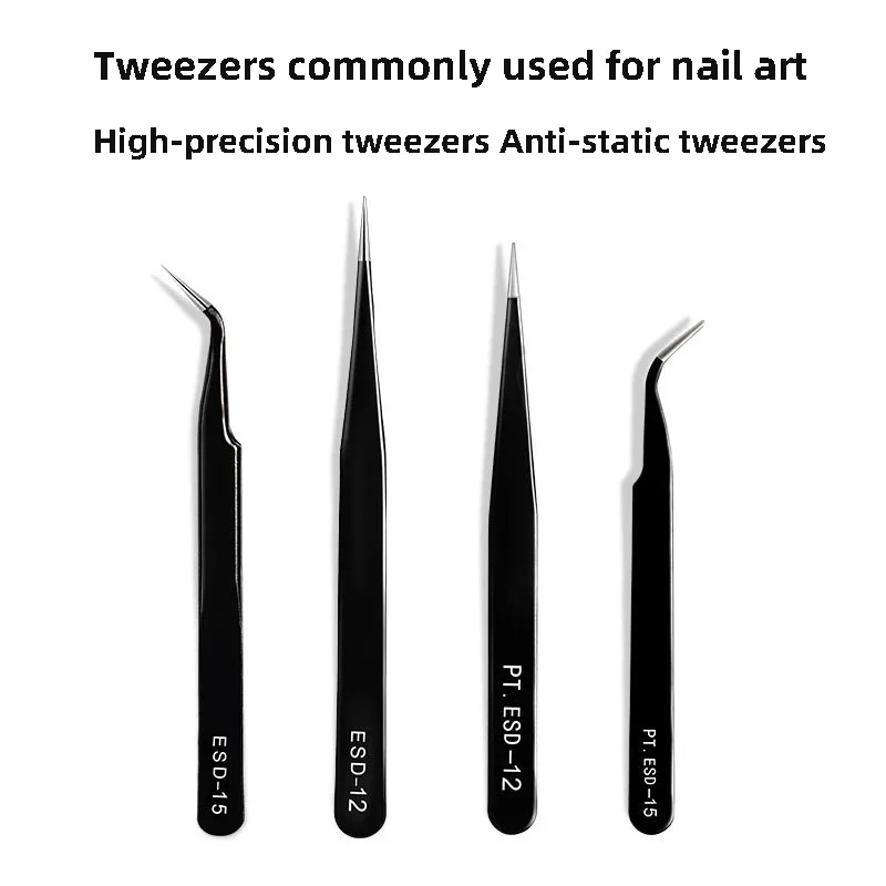 

1pcs Nail Art Stainless Steel Tweezers Curved Straight Black Colored Anti-static Pliers Nail Art Rhinestones Picking Tools DIY