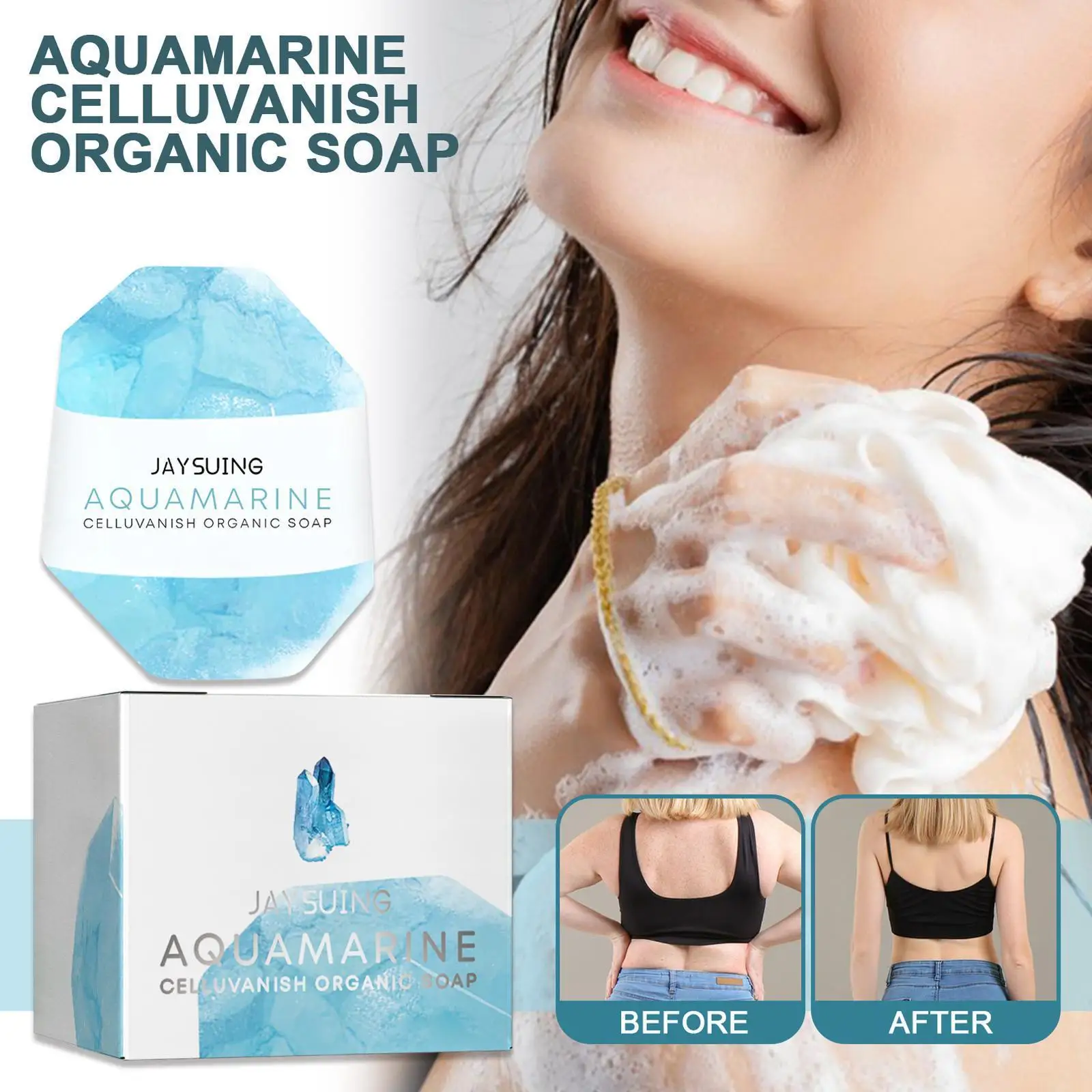 

Aquamarine CelluVanish Organic Soap Fat Reducing Soap Shampoo Bar Refreshing Anti-dandruff Care For Smooth Hair 100g Z2O1