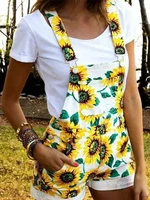 summer casual loose sleeveless sunflower pocket overall romper oversized bodysuit pocket overall one piece playsuit