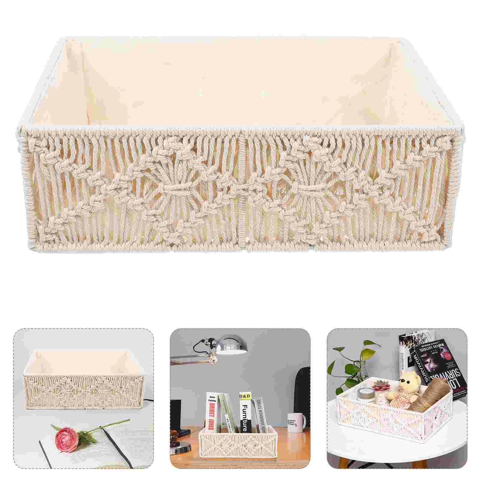 

Basket Storage Baskets Woven Cotton Rope Organizer Bins Makeup Toy Sundries Decorative Laundry Snack Macrame Holder Hamper