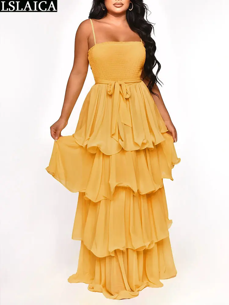 

Cake Dress Night Women Backless Elegant Gowns Spaghetti Strap Vacation Outfit for Woman 2023 Solid Color Long Summer Vestidos