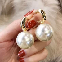 fashion korean pearl drop earrings for women bohemian golden round pearl wedding earrings jewelry