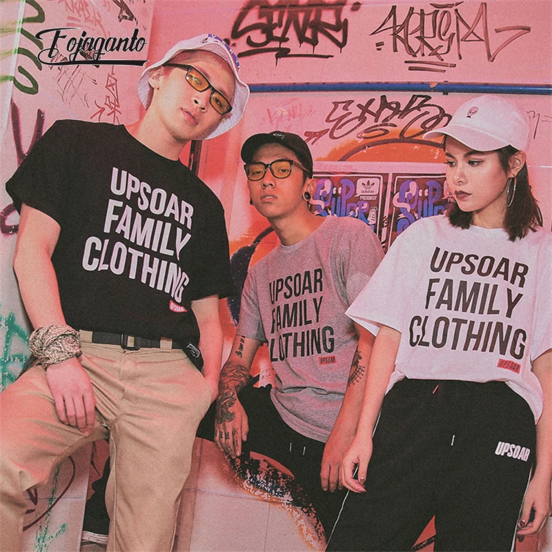 

FOJAGANTO Men Fashion T-shirt American Letter Print Cotton Tops Hip Hop Street Couple Short-Sleeved Loose Trend T-shirt Male