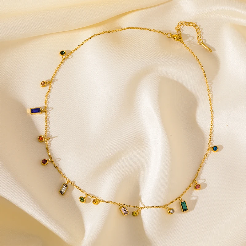 Ожерелье GANEMLY из нержавеющей стали 316L с красочным хрустальным кулоном для женщин