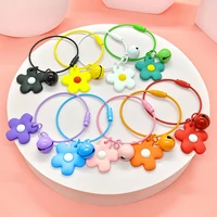 stainless steel wire keychain creative ins epoxy little flower ring key keyring circle rope cable loop luggage tag screw lock