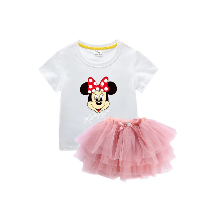 

Летняя детская одежда, рубашка Минни Маус и сетчатая юбка-разделитель, комплект из двух предметов, модная одежда в Корейском стиле для мален...