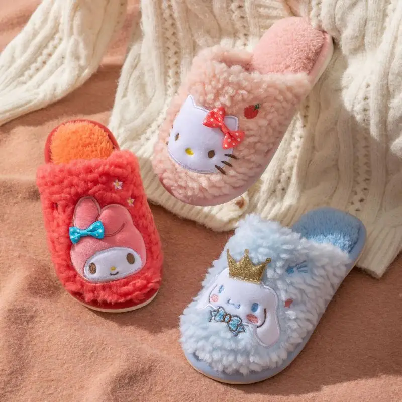 

Sanrio Plush Slipper Hello Kitty My Melody Autumn Winter Home Slippers Cute Warmth Thick Plush Non-Slip Shoes Soft Bedroom Floor
